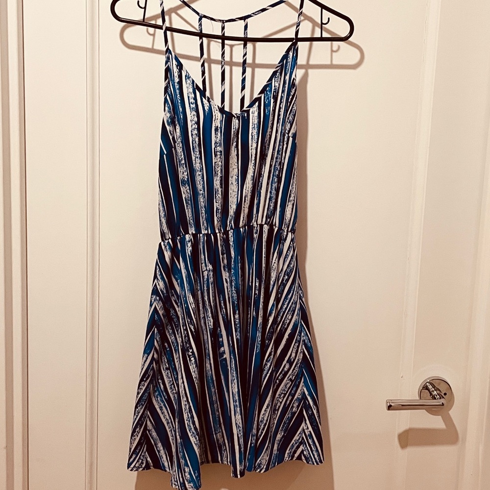 White and Blue A-Line Dress with Strappy Back